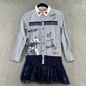 Desigual Girls Long Sleeve Dress Size 9/10 artsy preppy stripes